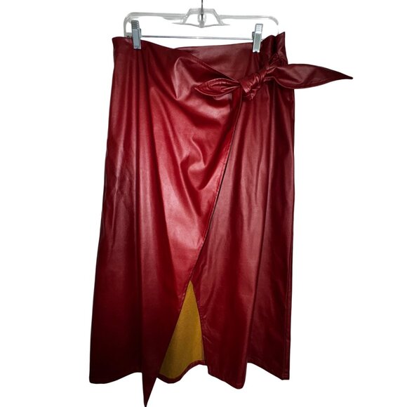 Burgundy Faux Leather Wrap Skirt With Bow Tie Waist Large Sexy Classic Party - Picture 1 of 6